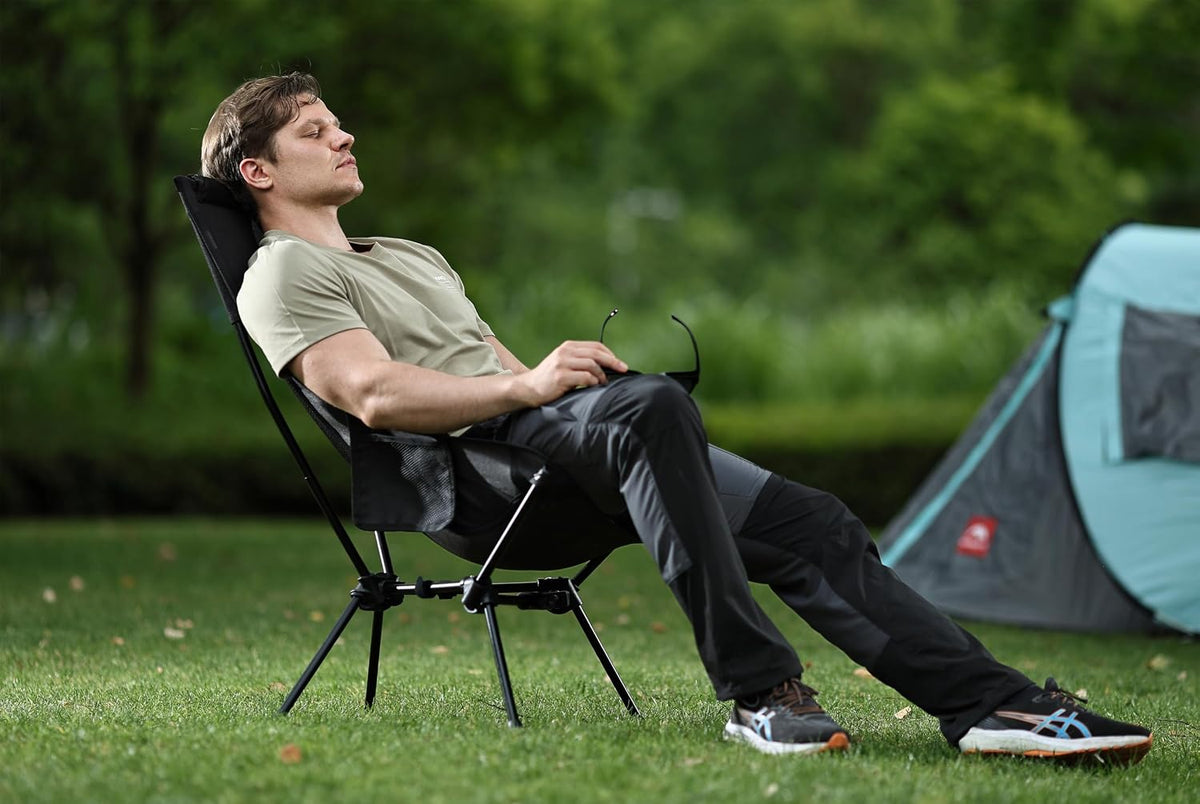 MARCHWAY Lightweight Folding High Back Camping Chair with Head Support, Stable Portable Compact for Outdoor Camp, Travel, Beach, Picnic, Festival, Hiking, Backpacking (Highback Black)