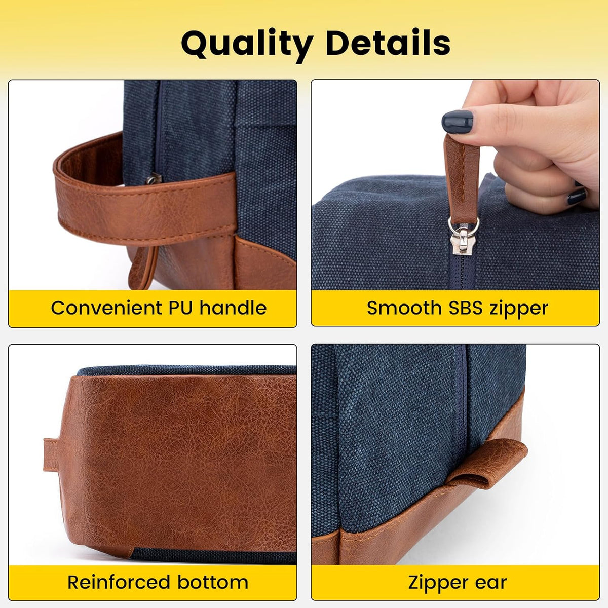 Vorspack Canvas Travel Toiletry Bag for Men, Medium, Navy Blue