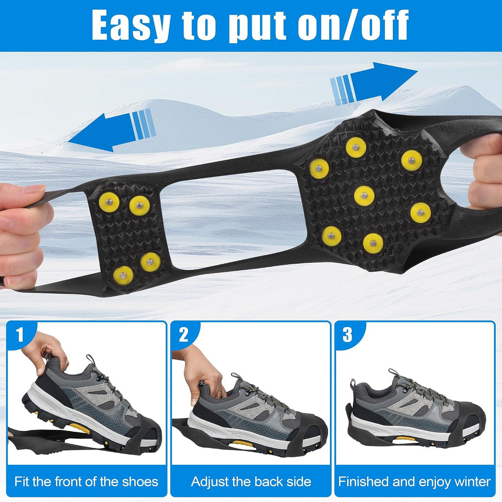 Crampons Ice Cleats for Boots Men and Women Anti Slip Grips Snow Ice Shoes Rubber Snow Traction Cleats Slip-on Stretch Footwear Walking Crampon