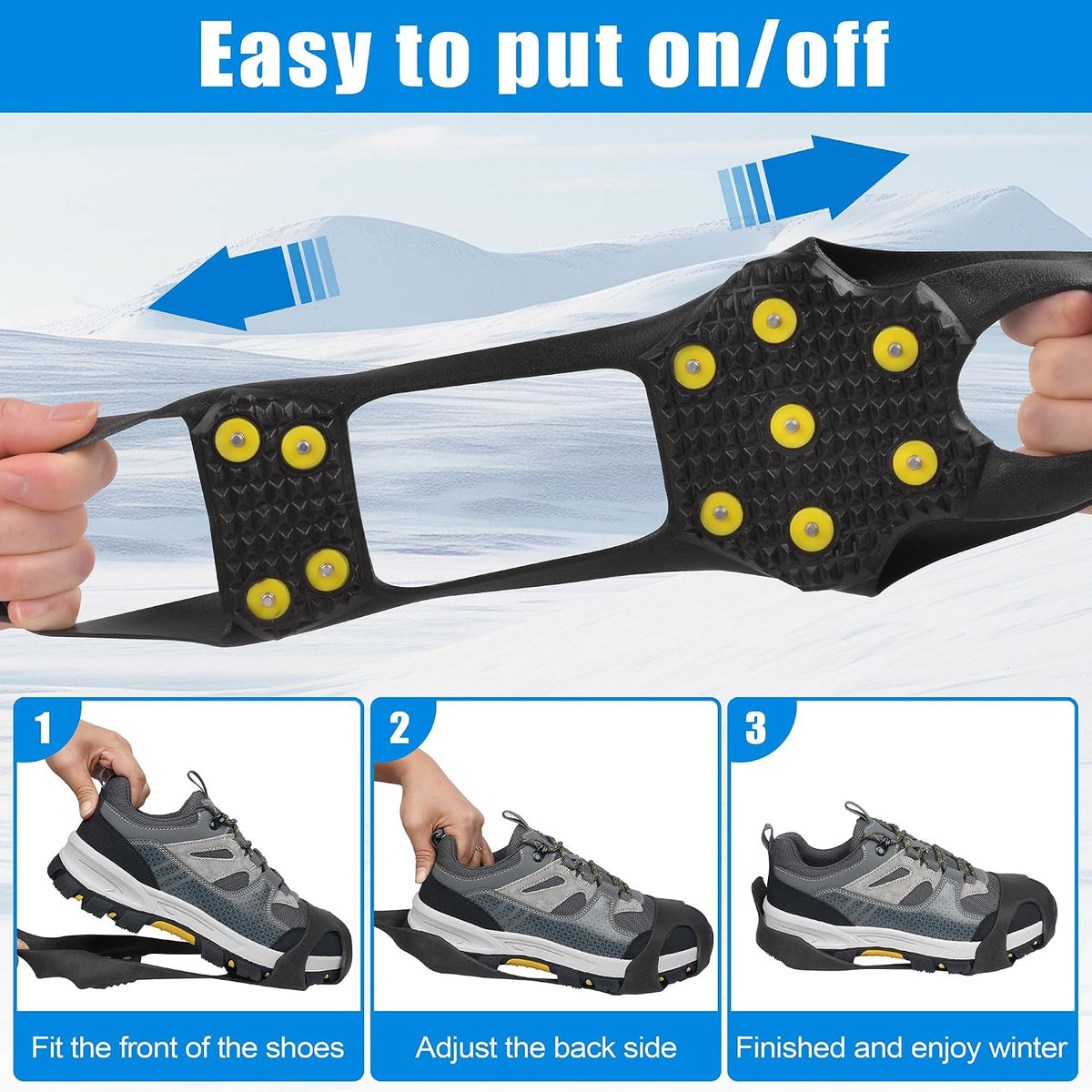 Crampons Ice Cleats for Boots Men and Women Anti Slip Grips Snow Ice Shoes Rubber Snow Traction Cleats Slip-on Stretch Footwear Walking Crampon