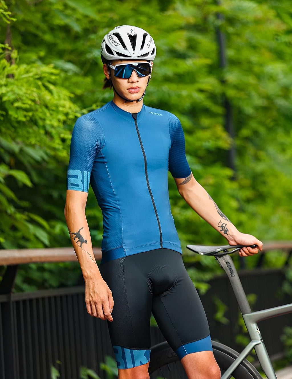INBIKE Men's Cycling Jersey Set Quick-Dry Bike Shirts with Padded Shorts