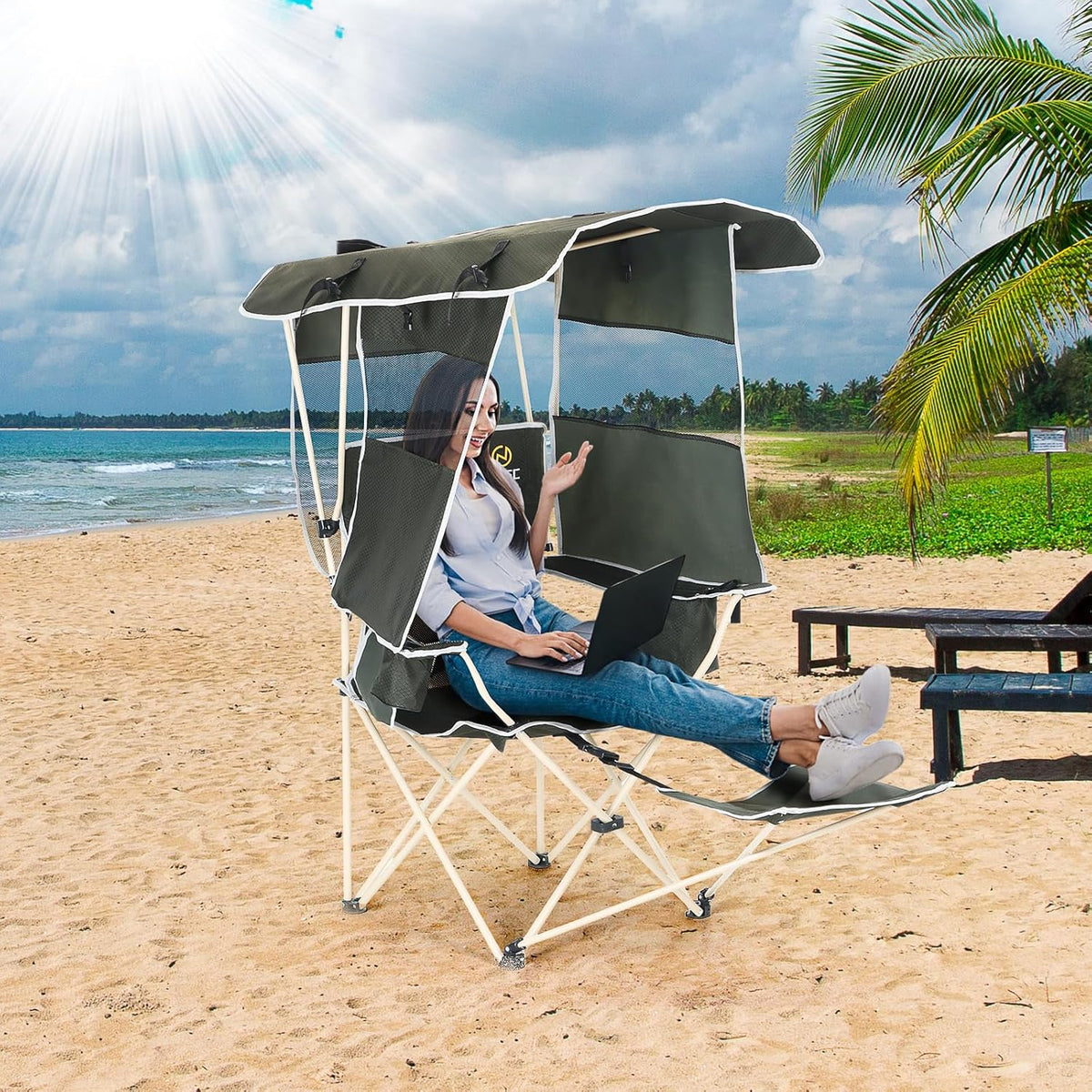 Nice C Canopy Chair with Footrest, Umbrella Camping Chair (2 Pack)