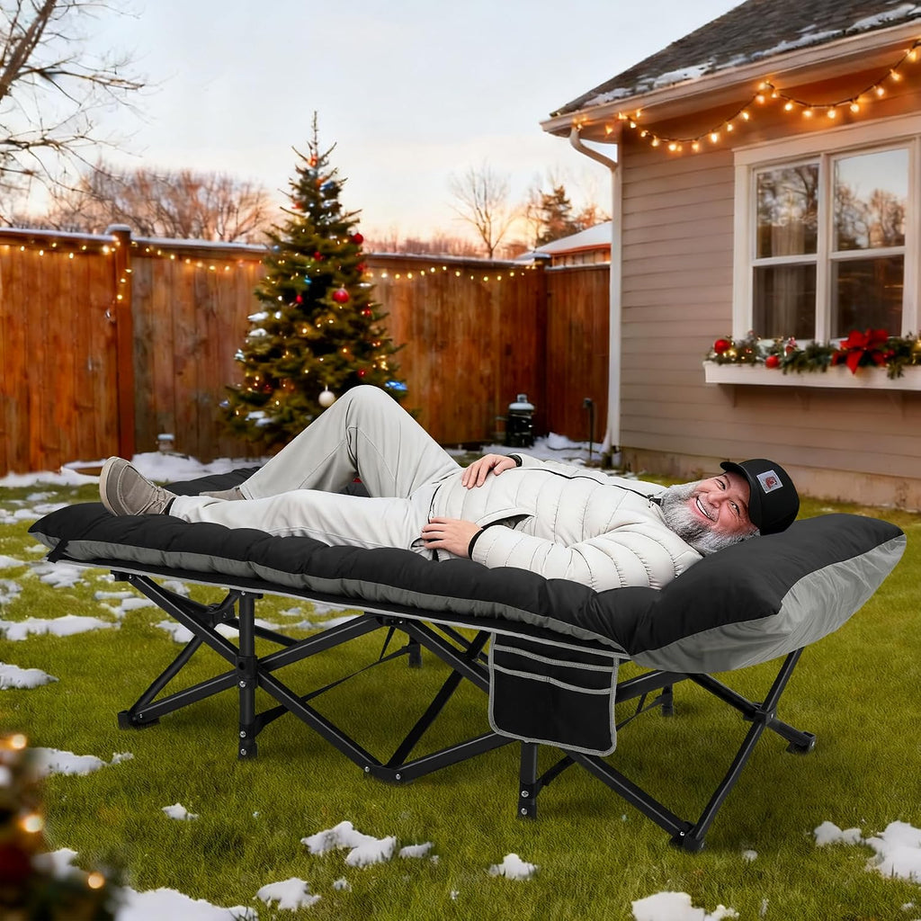 HABUTWAY Camping Cot with Mattress, 32" Extra Wide Camping Cots for Adults, Sleeping Cot for Adults Holds Up to 600LBS, Cots for Sleeping, Camp, Rv, Beach, Patio, Office Naps(Black)