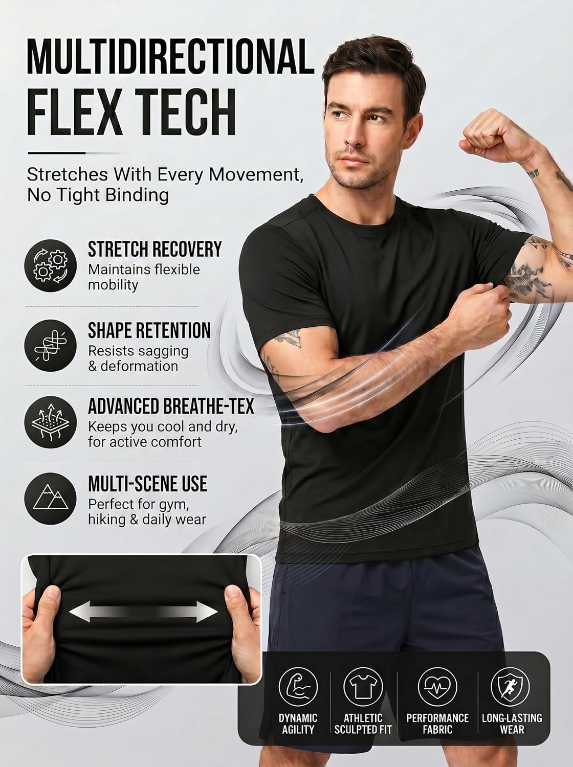 OYGSieg 5 Pack Men’s Quick Dry T-Shirts Short Sleeve Crew Neck Workout Tops