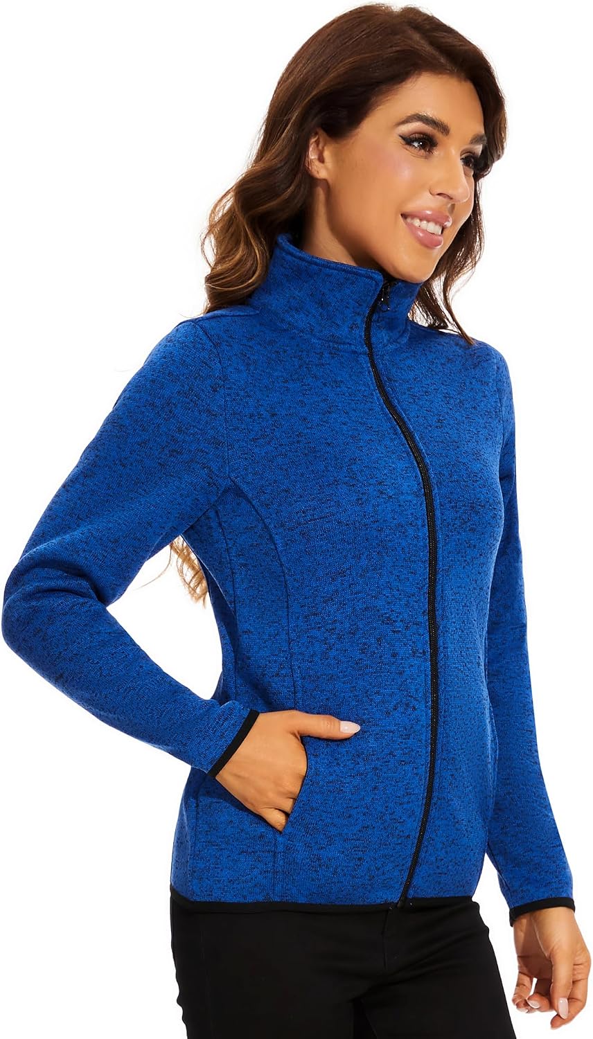 COZZYON Women Fleece Long Sleeve Zip Up Jacket Light Sweater Jacket with Pockets