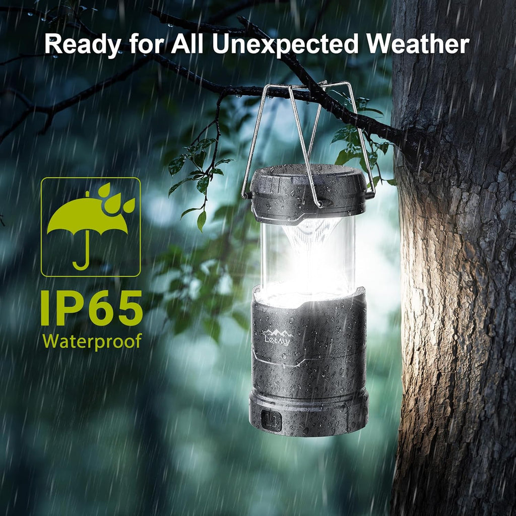 LETMY LED Camping Lantern for Power Outages, 3 Color Modes & Dimmable Battery Powered Lantern, IPX4 Waterproof & Collapsible, Lanterns Flashlight Survival Kits for Emergency Hurricane Hiking, 4 Pack