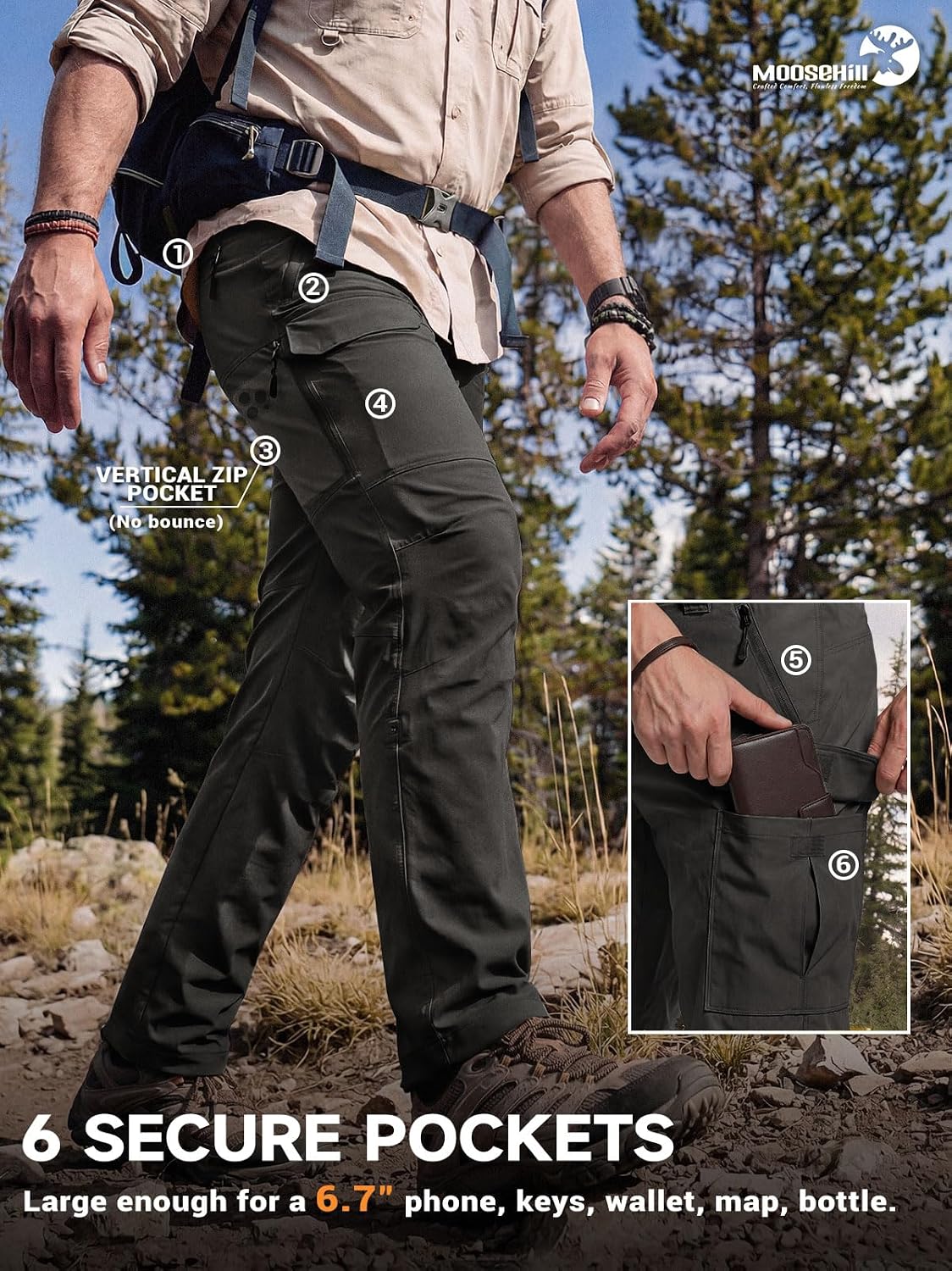 Moosehill Men's Hiking Pants: Lightweight & Stretch
