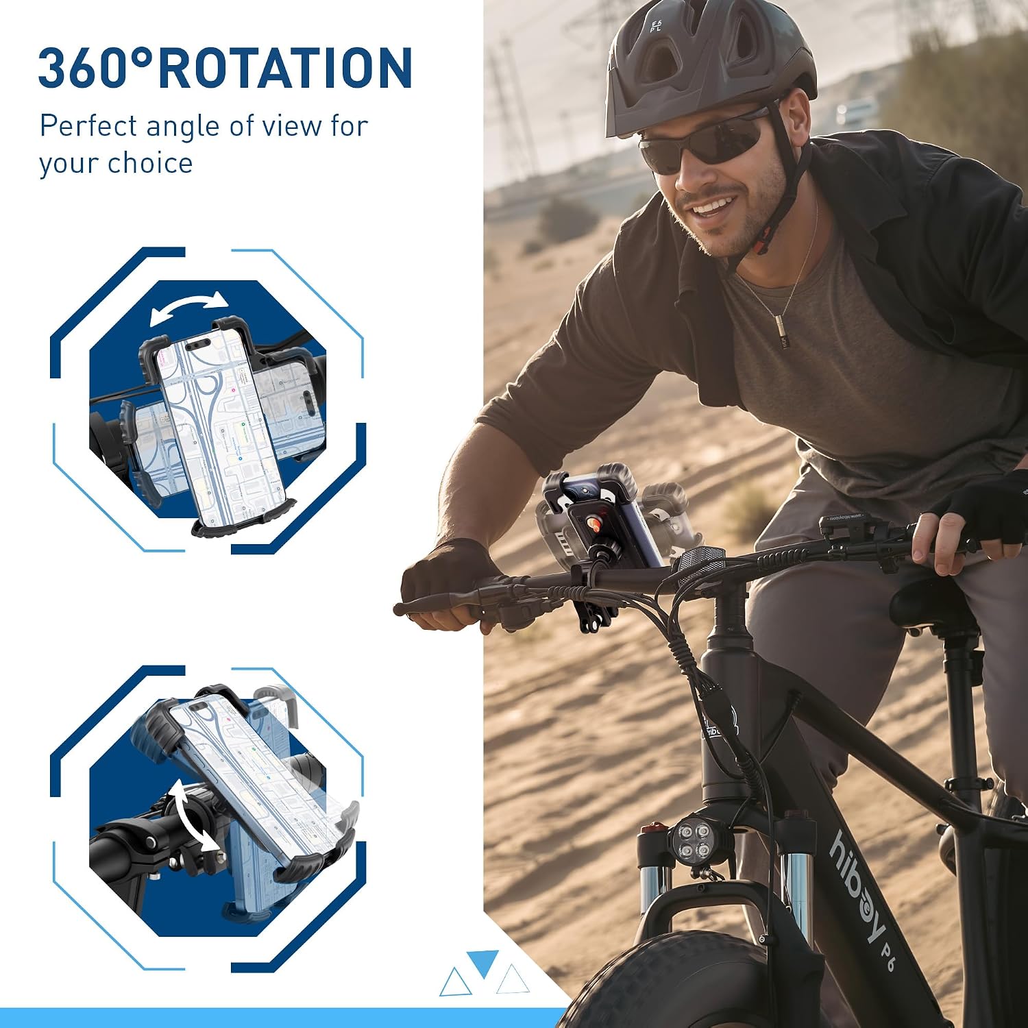 Hiboy Bike Phone Holder, 360° Rotatable Universal Motorcycle Phone Mount, Wrap Anti Shake Bicycle Scooter Handlebar Phone Clip for 5.1-6.8" Cellphone