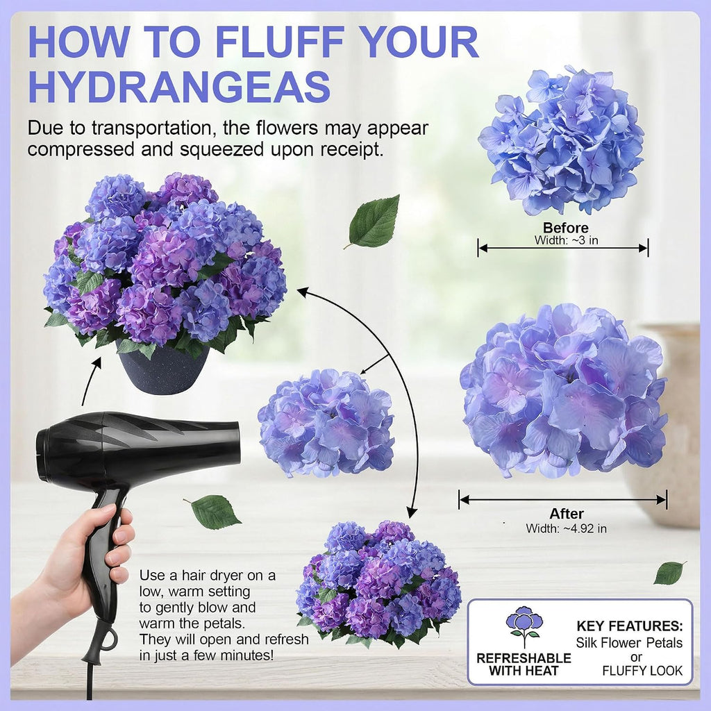 Ivydale Artificial Flowers for Outdoors, 4 PCS Purple Blue Fake Silk Hydrangea Flower Stems for Bouquets UV Resistant Realistic Faux Plants Home Outdoor Wedding Party Centerpieces Decor