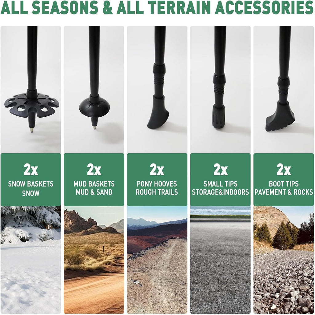 Walking Trekking Poles 2 Pack - 5 Section Lightweight Aluminium Alloy with Anti Shock & Quick Flip Lock - Cork EVA Handle, Adjustable 108-128CM - for Hiking, Camping, Travel