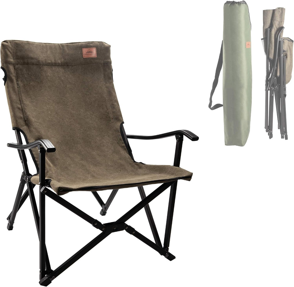 CAMPINGMOON Portable Cotton Canvas Campfire Bonfire Open Fire Camping Chair Low Style Chair Black F-1003C-BK