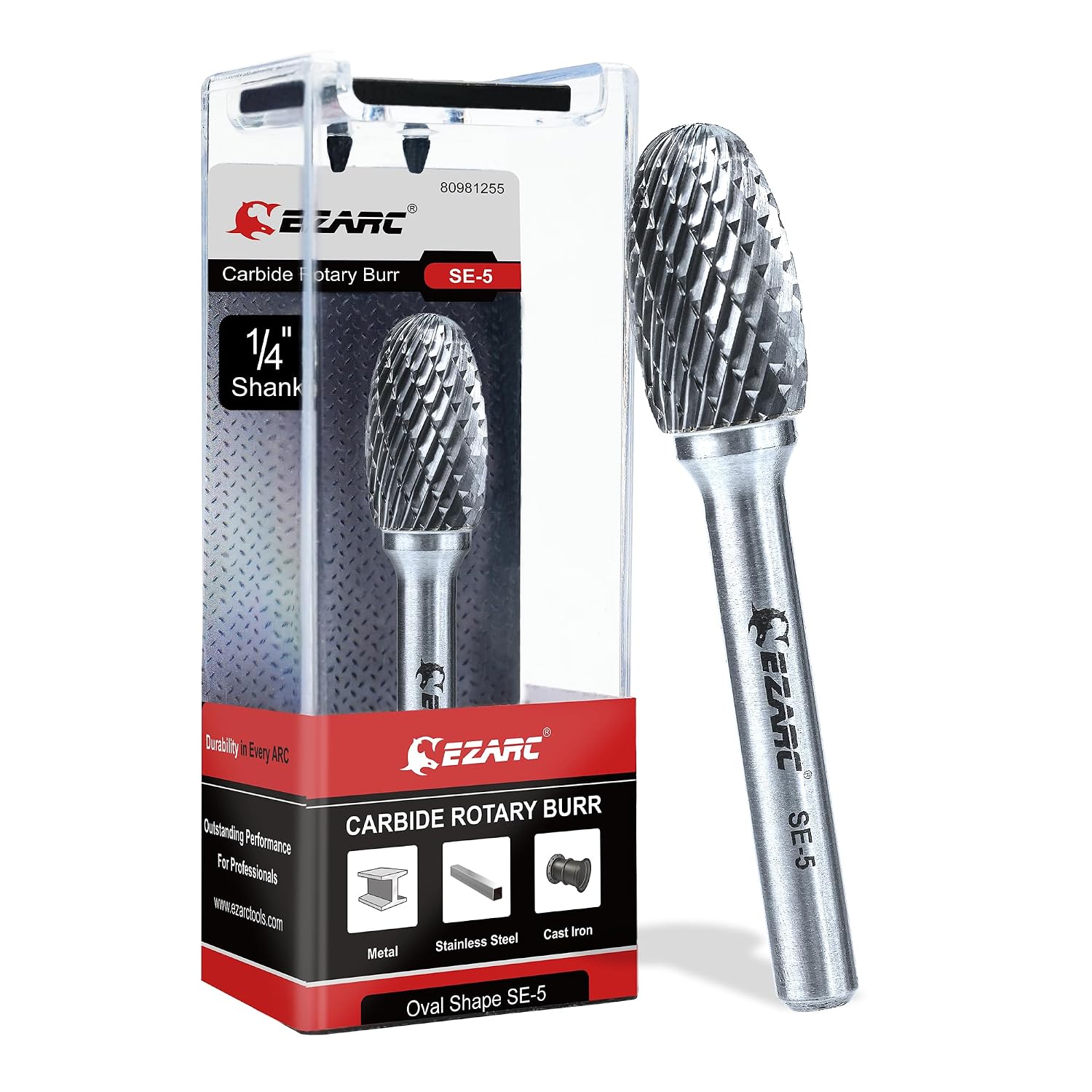EZARC Tungsten Carbide Rotary Burr Bit, SE-5 Double Cut, 1/4-Inch Shank