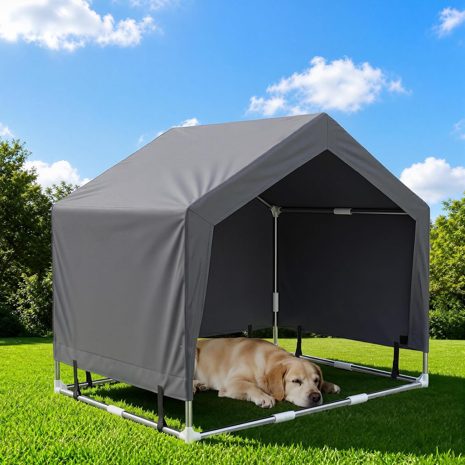Outdoor Dog House Tent, Stainless Steel Frame Dog Shade Shelter, Large Dogs