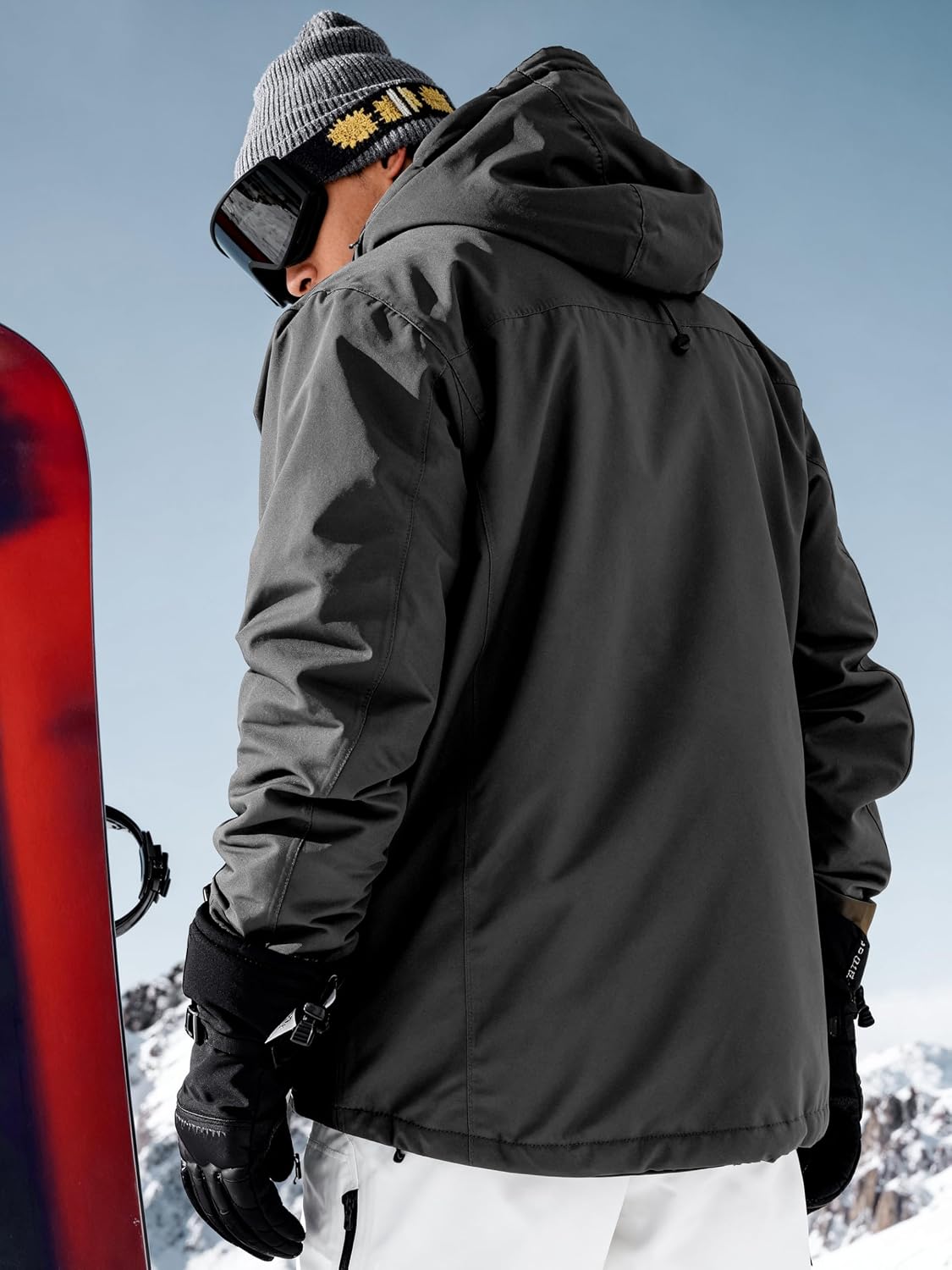 FREE SOLDIER Men's Waterproof Ski Jacket Fleece Lined Warm Winter Snow Coat with Hood Fully Taped Seams