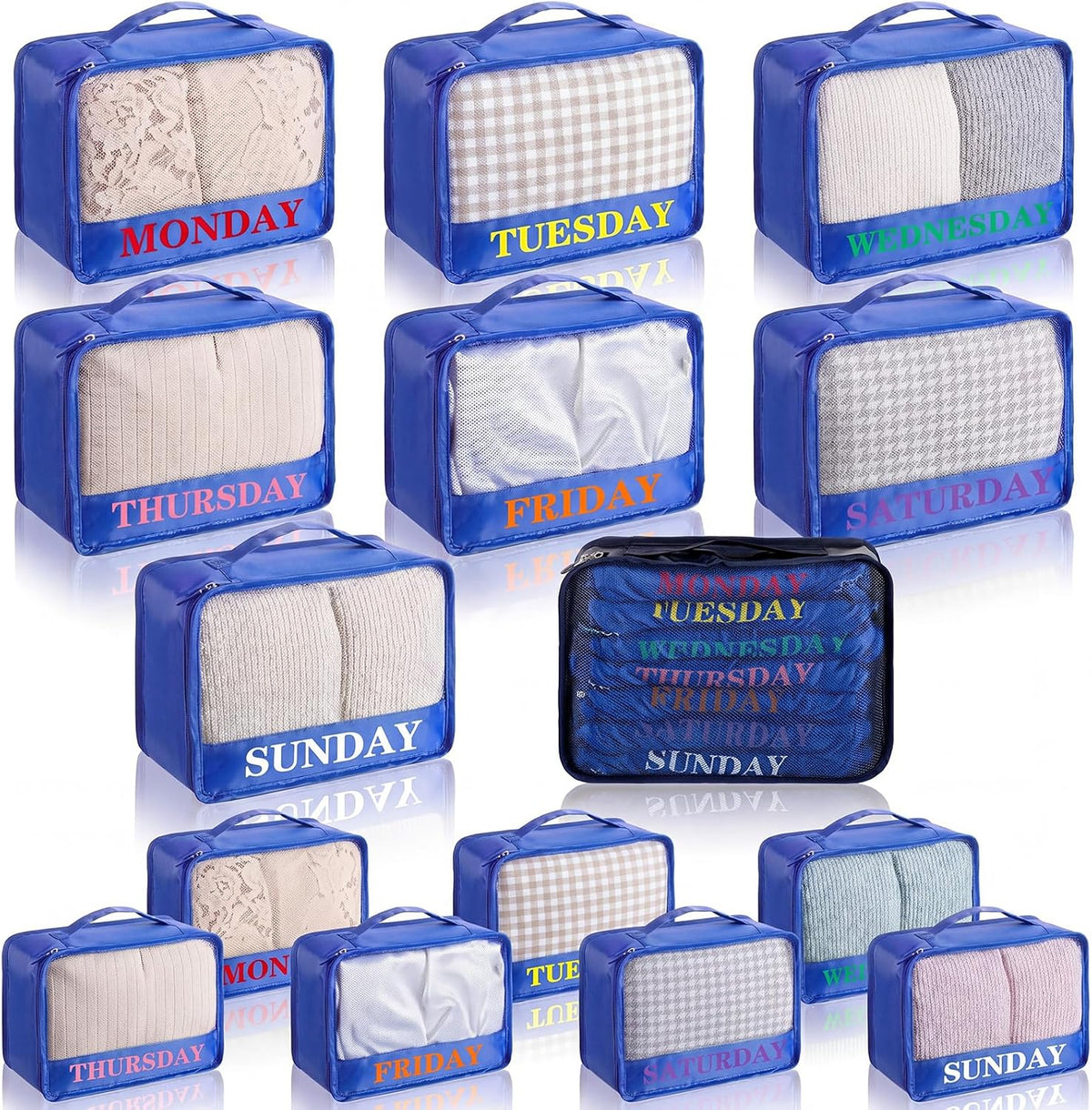 15 Pcs Day of Week Packing Cubes Travel Kids, 9x7x3inch, Macaron