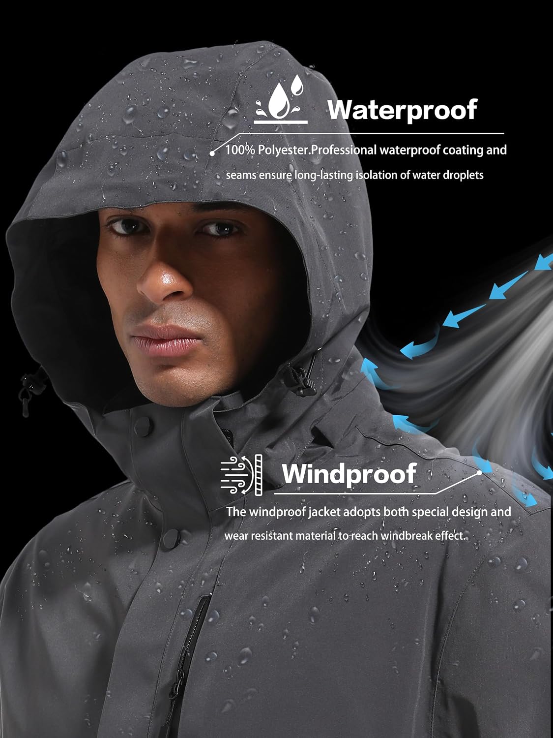WENRONSTA Men's Lightweight Rain Jacket Waterproof Windbreaker Hooded Raincoat Shell Jacket Outdoor Hiking Fishing Travel