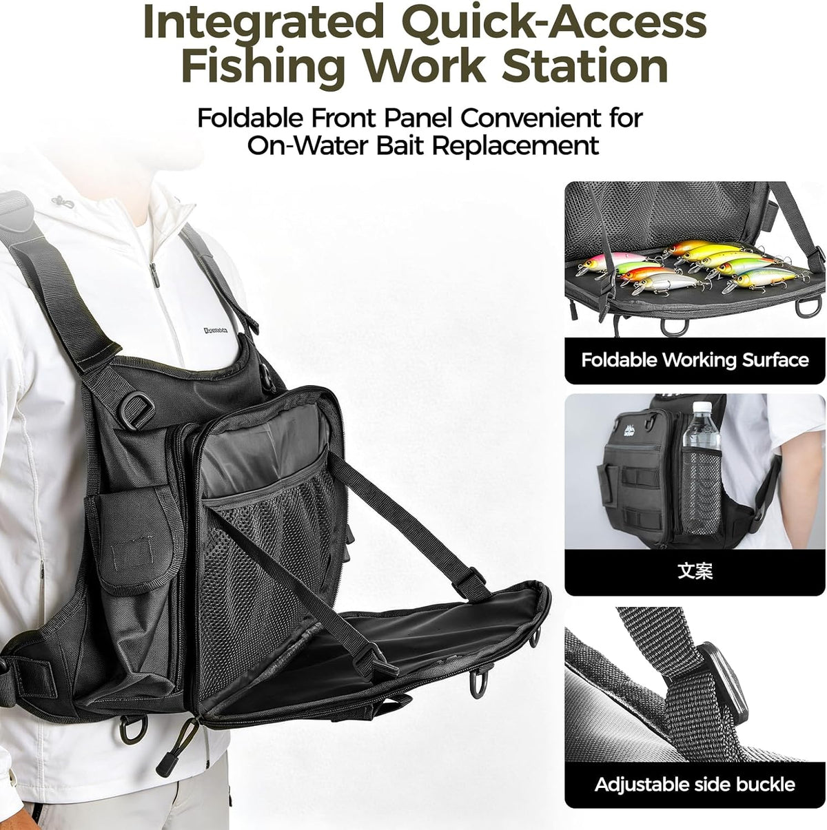 Fishing Chest Pack with 3 Bait Boxes, Fly Fishing Tackle Bag & Work Station