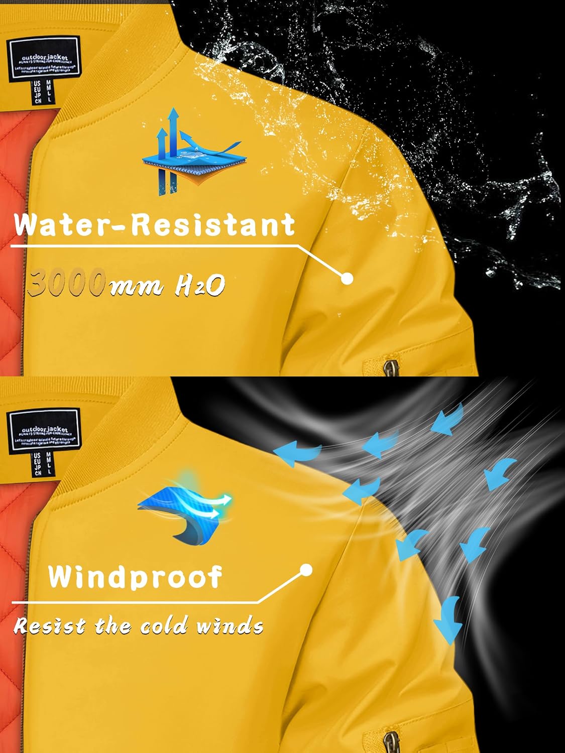 KEFITEVD Men's Bomber Jackets Winter Windbreaker Warm Full Zip Casual Coats