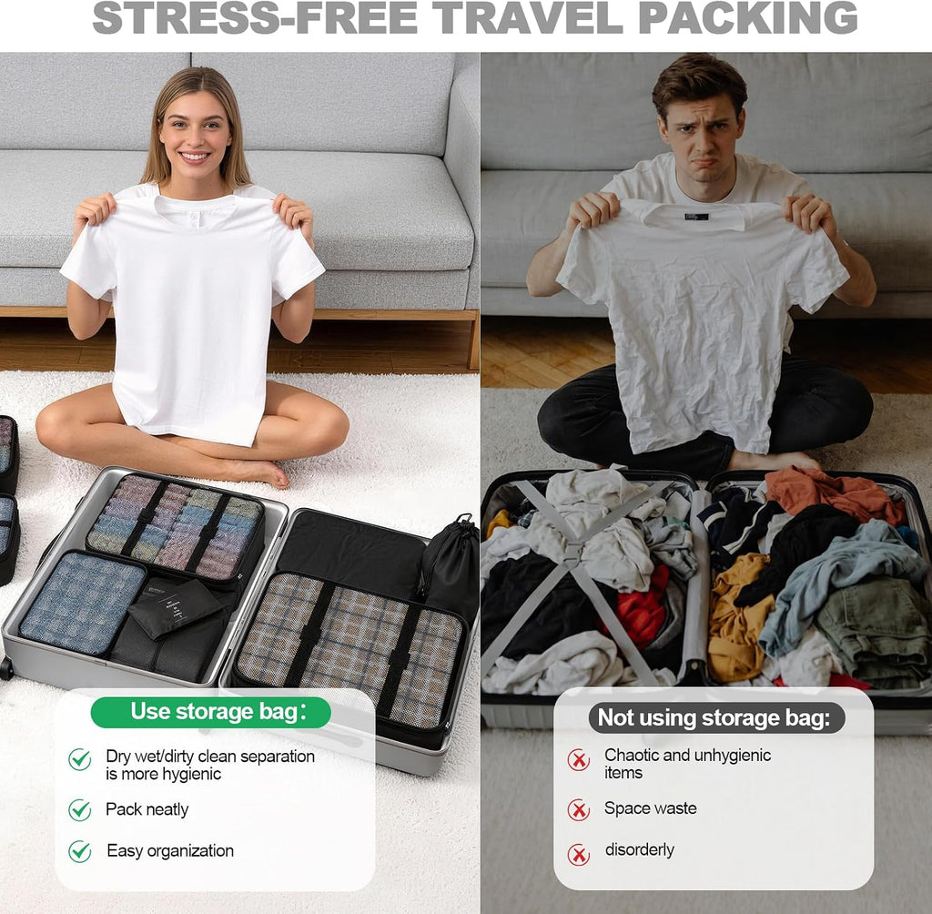 8 Set Packing Cubes for Travel, Suitcase Organizer Bags for Luggage (Black)