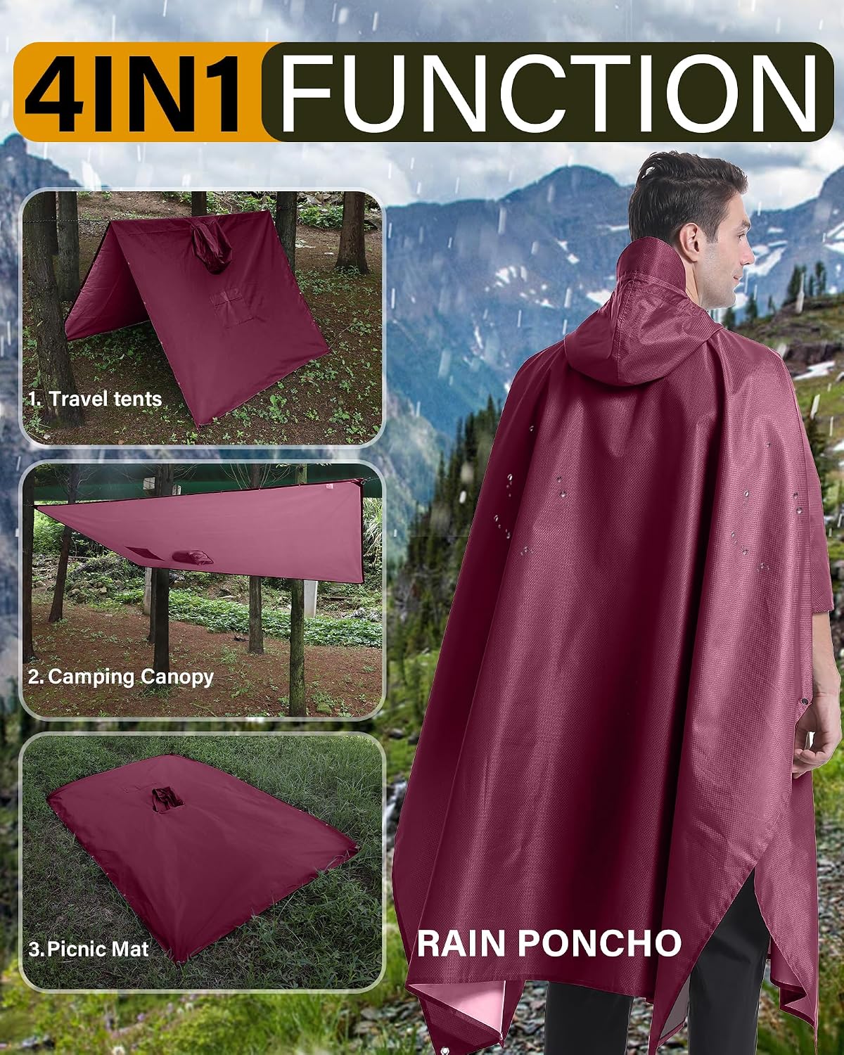 iCreek Hooded Rain Poncho Packable Waterproof Unisex Raincoat with Pocket