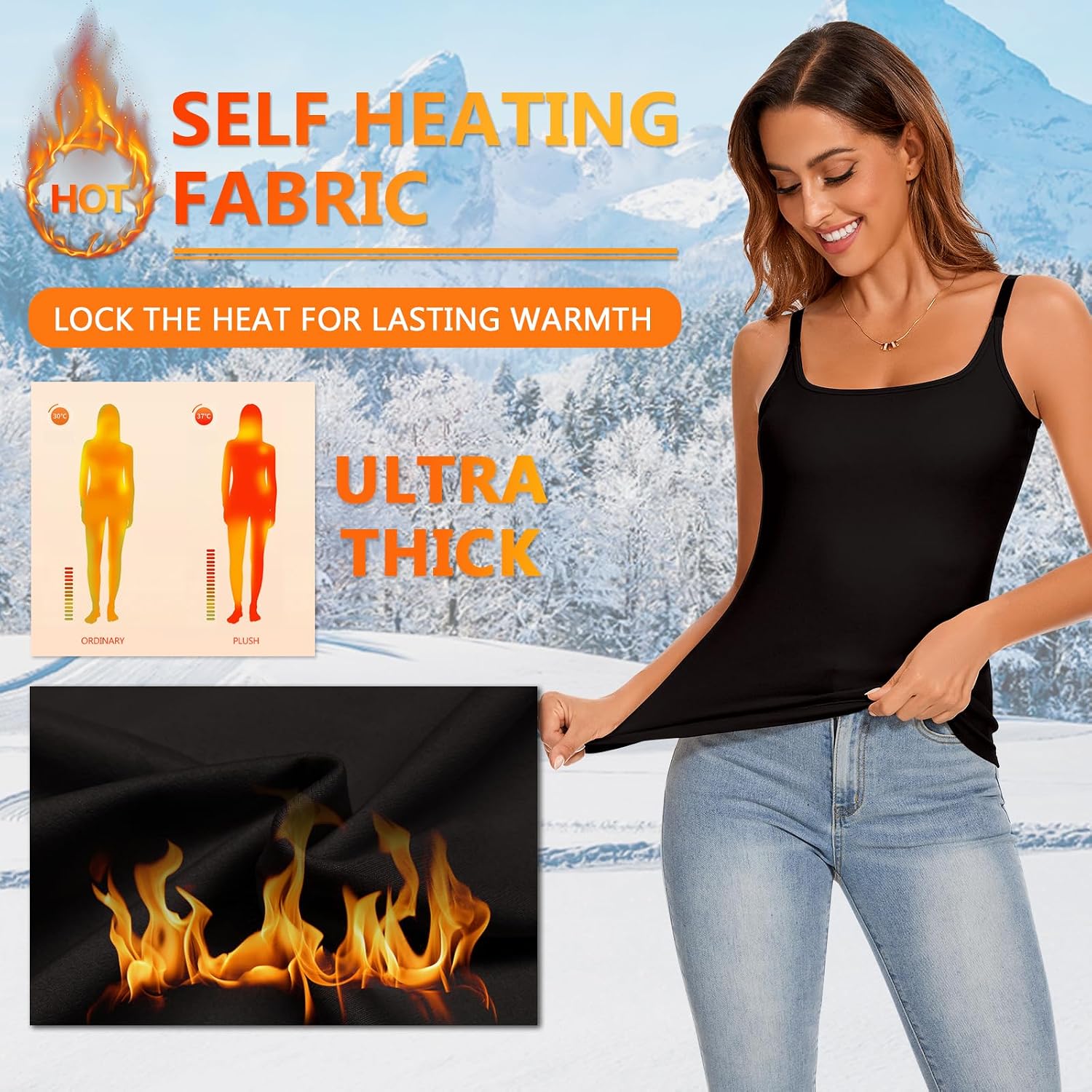 WOWENY Thermal Tank Tops for Women Adjustable Straps Warm Base Layer Shirt