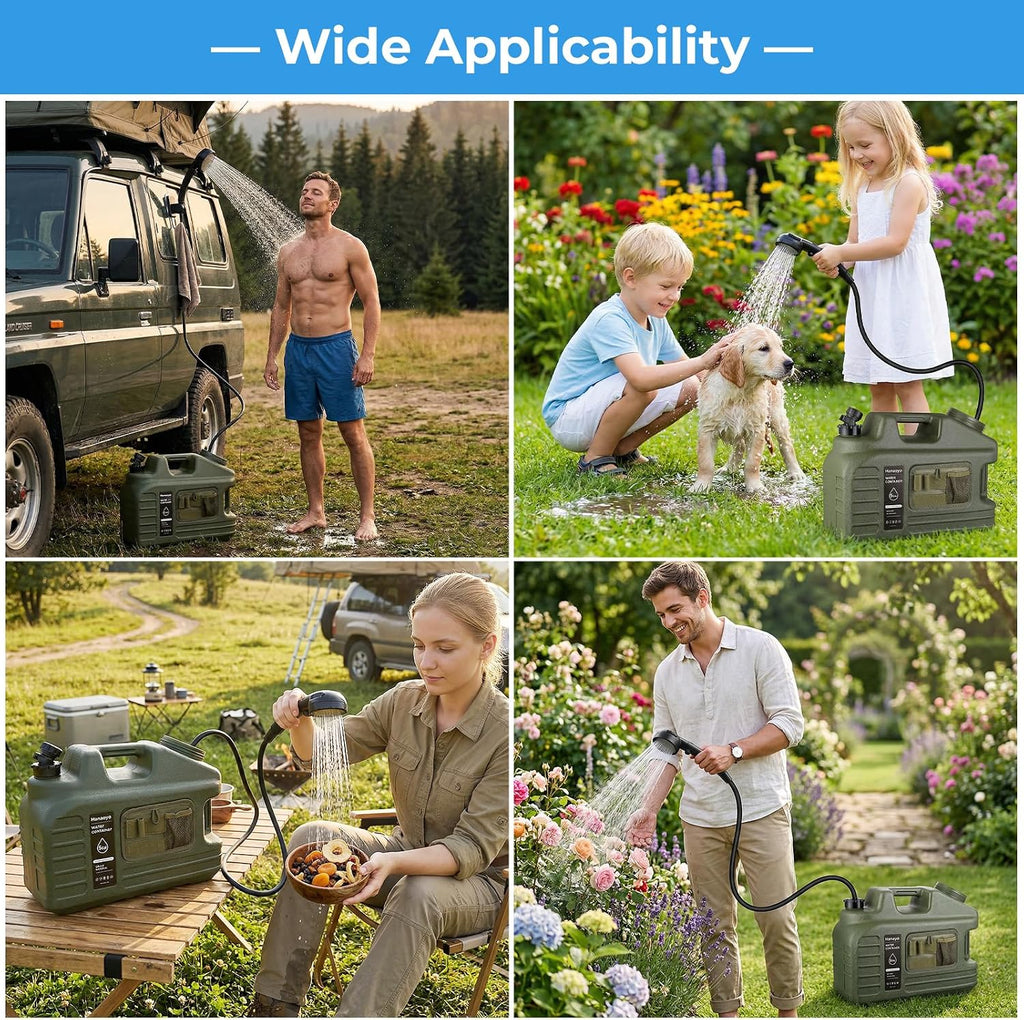 Portable Camping Shower Kit with 5 Gallon Water Jug, 8000mAh Rechargeable Shower Pump IPX8 Waterproof, 5 Pressure Modes, BPA Free Water Container for Camping, Hiking, Beach, Pet Bathing, Car Washing