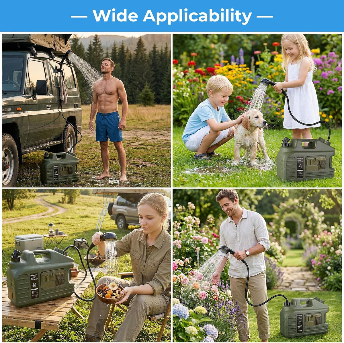 Portable Camping Shower Kit with 5 Gallon Water Jug, 8000mAh Rechargeable Shower Pump IPX8 Waterproof, 5 Pressure Modes, BPA Free Water Container for Camping, Hiking, Beach, Pet Bathing, Car Washing