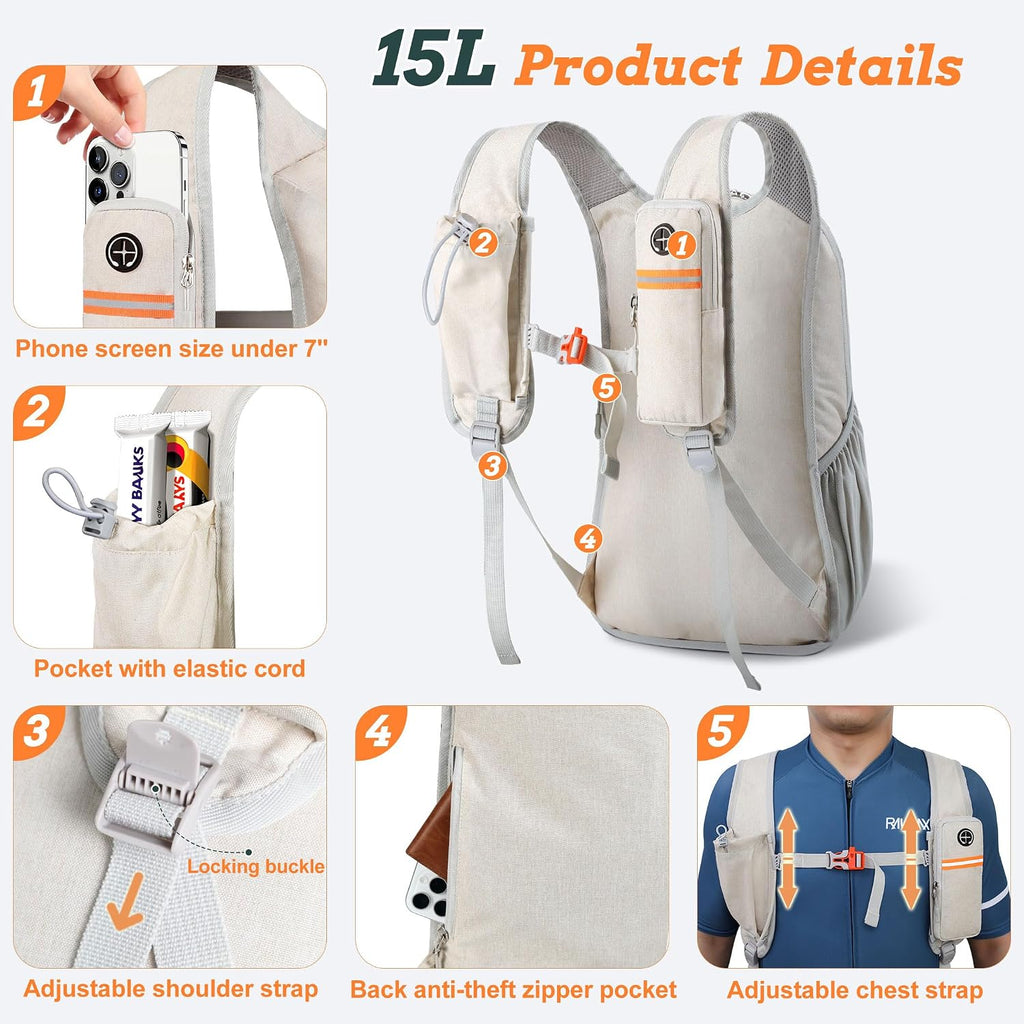 BECOJADDE 15L Small Hiking Backpack for Men Women Foldable Packable Back Pack Ultralight Hiking Daypack for Travel Camping Outdoor, Beige