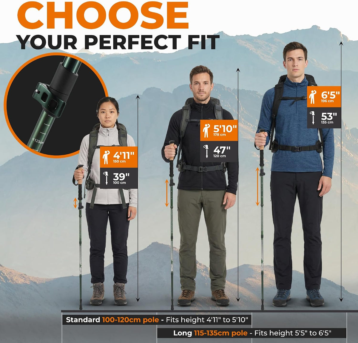 Trekology Trek-Z Hiking Trekking Poles, Walking Stick for Men, Women, 2pc