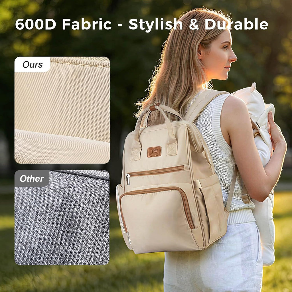 diaper bag backpack with Wet/Dry Pocket, Changing Pad, 25L Brown