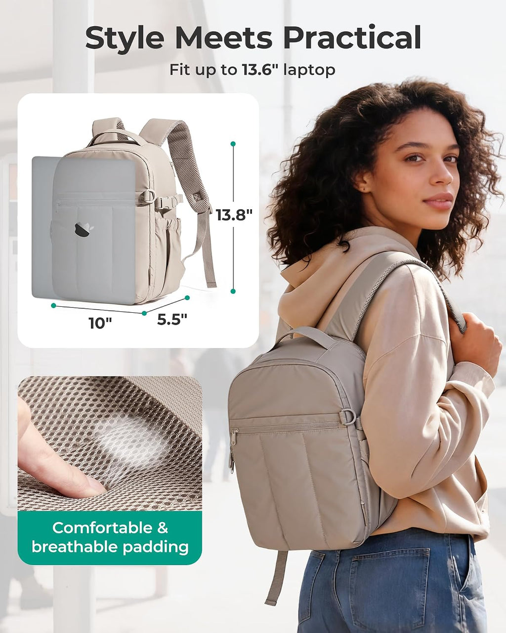 BAGSMART Small Camera Backpack for Women with Laptop Compartment, Black