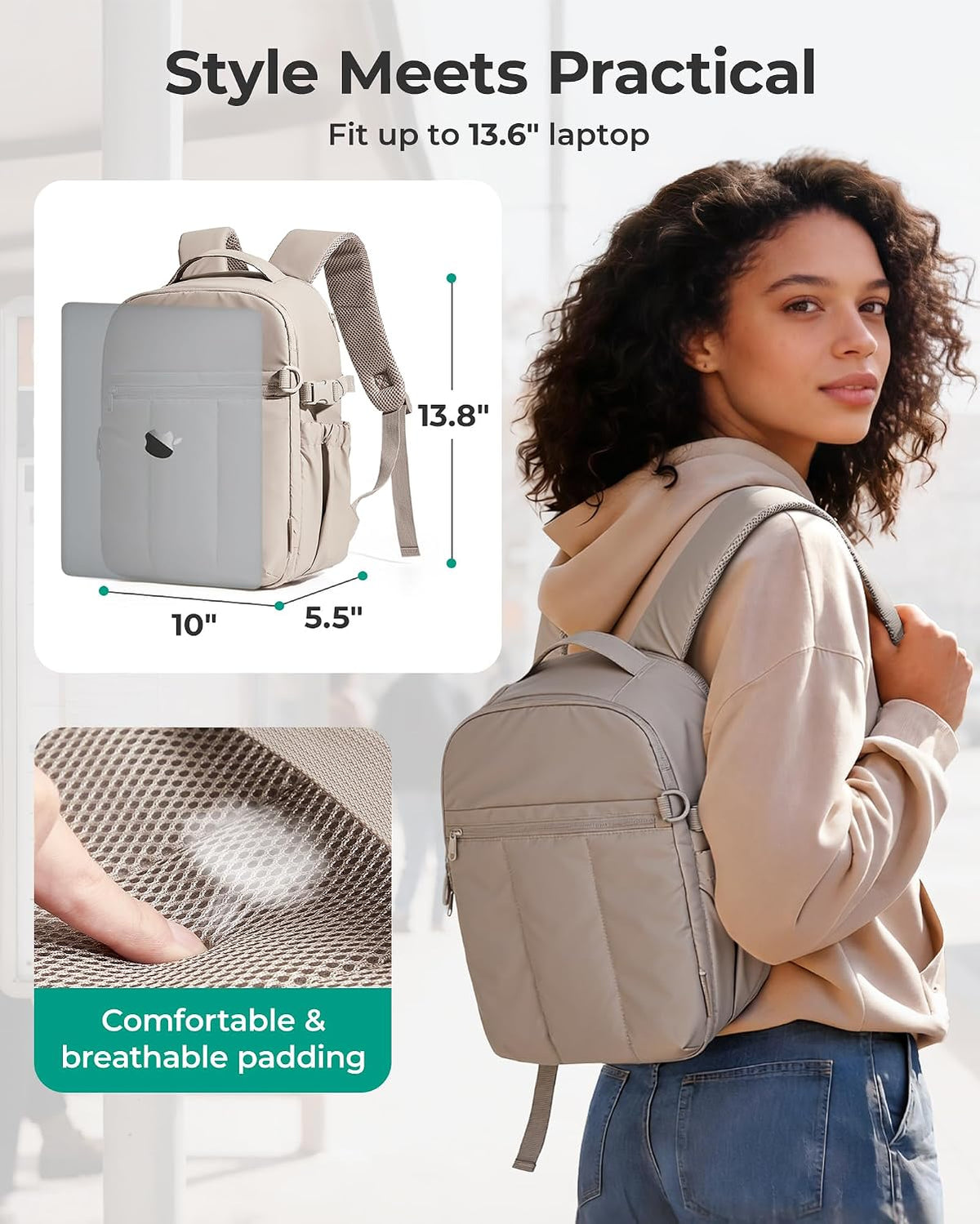 BAGSMART Small Camera Backpack for Women with Laptop Compartment, Black