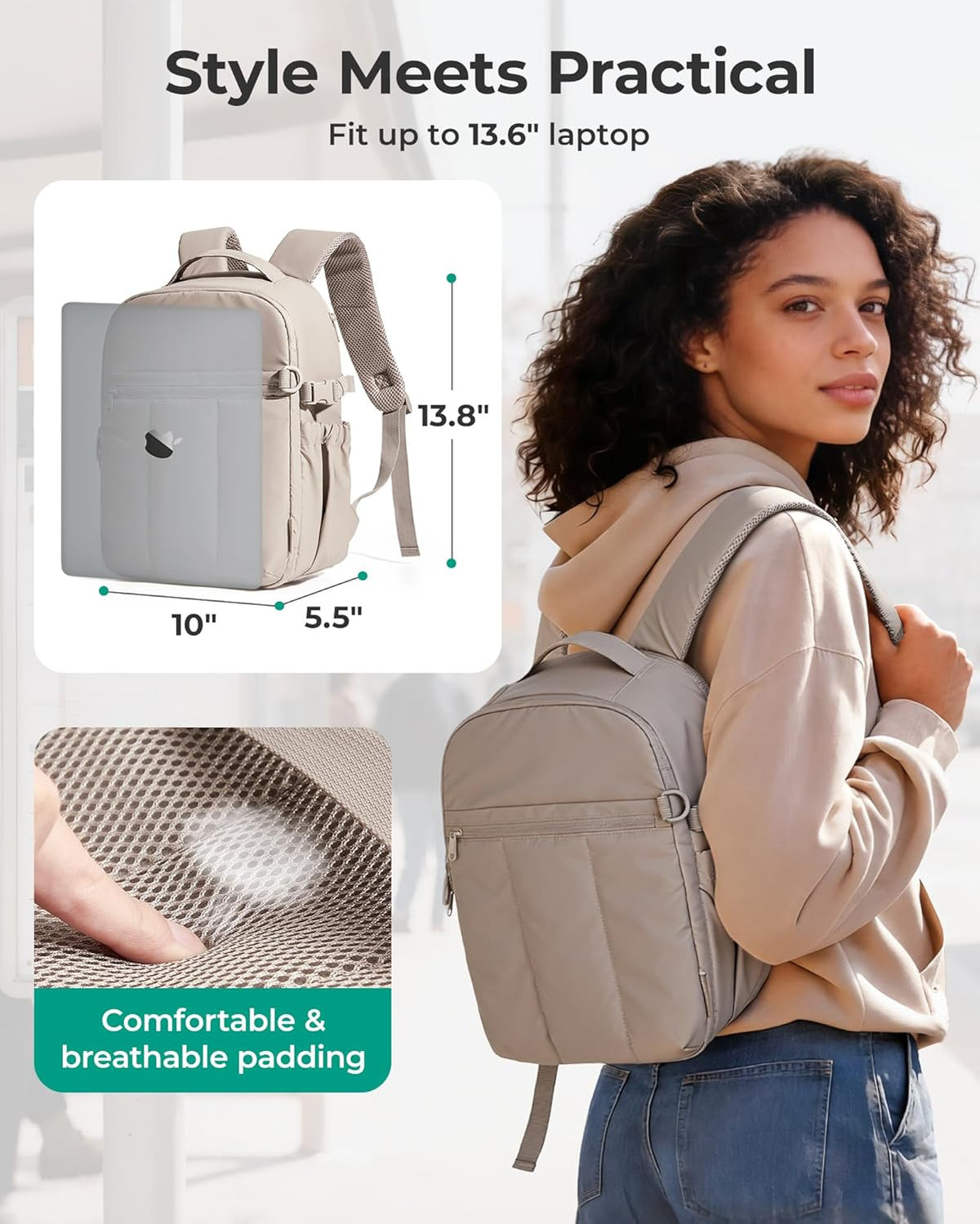 BAGSMART Camera Backpack for Women with Laptop Compartment, Coffee Brown