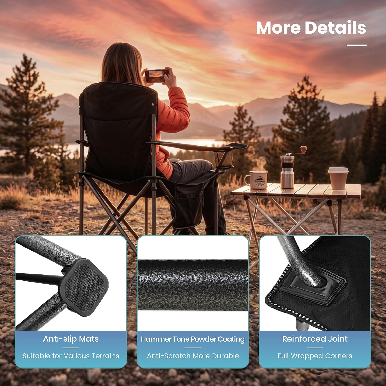 2 Pack Oversized Folding Camping Chairs Lawn Chairs Support 450 LBS Black