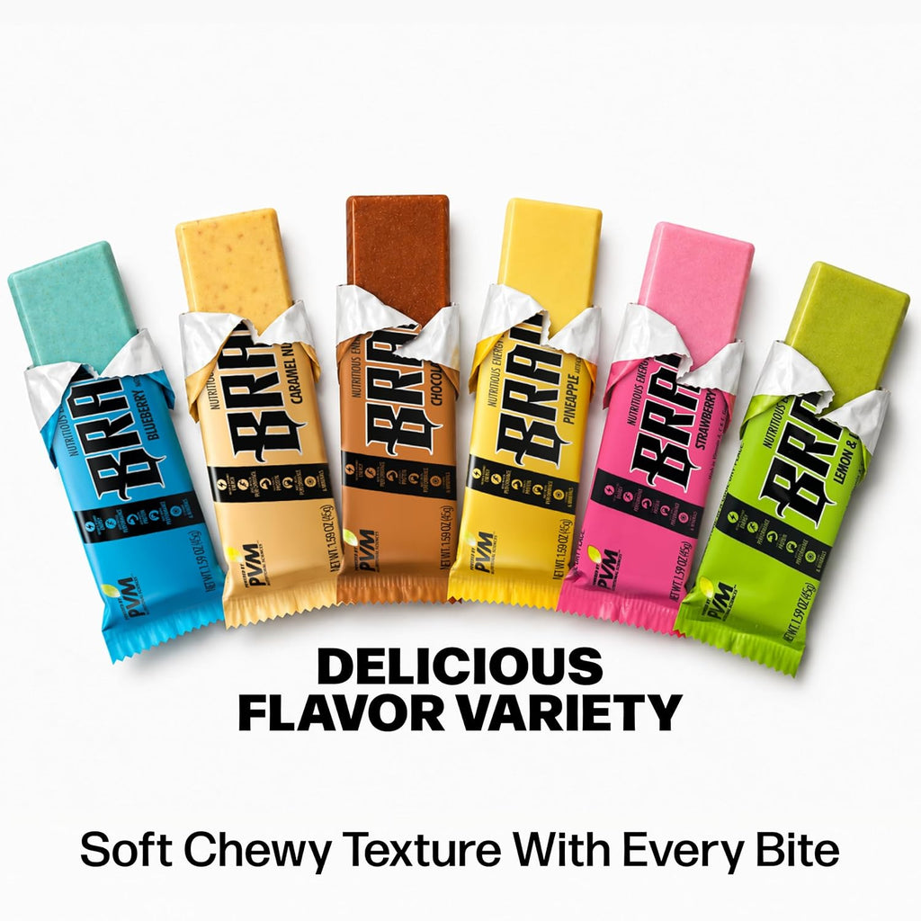 Braven Bar Assorted Energy Bars Variety Pack (1.59 oz, Pack of 10) – Performance Fuel On the Go – Soft & Chewy Candy-Like Texture – 13 Vitamins & Minerals – No Caffeine, No Crash – No Artificial Dyes – Gluten Free