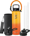 Trebo Water Bottle Insulated 40 oz with 3 Lids, Paracord Handle & Sleeve