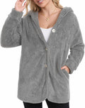 MANGOPOP Womens Fleece Jacket 2025 Winter Oversized Fuzzy Hooded Coat Button Cardigan Sherpa Sweaters Outerwear with Pockets