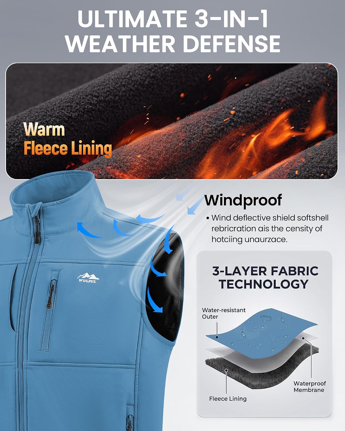 WULFUL Men's Golf Vest Windproof Lightweight Outerwear Sleeveless Jacket