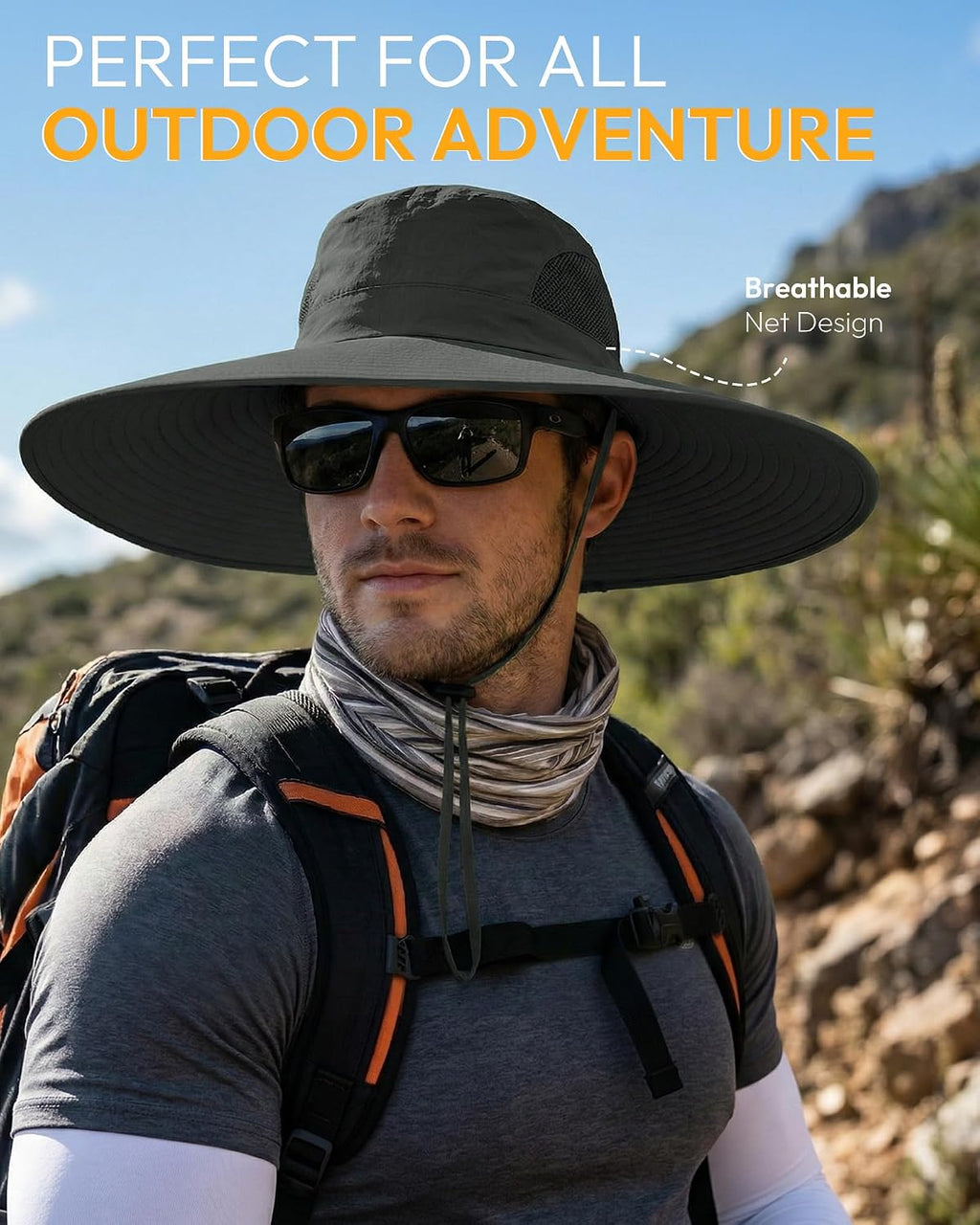 Mens Sun Hat Super Wide Brim Waterproof Breathable Bucket Hats for Men