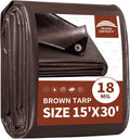 RAINDEWAY Tarp 15x30ft Brown Tarps Heavy Duty Waterproof 18Mil Extra Thick