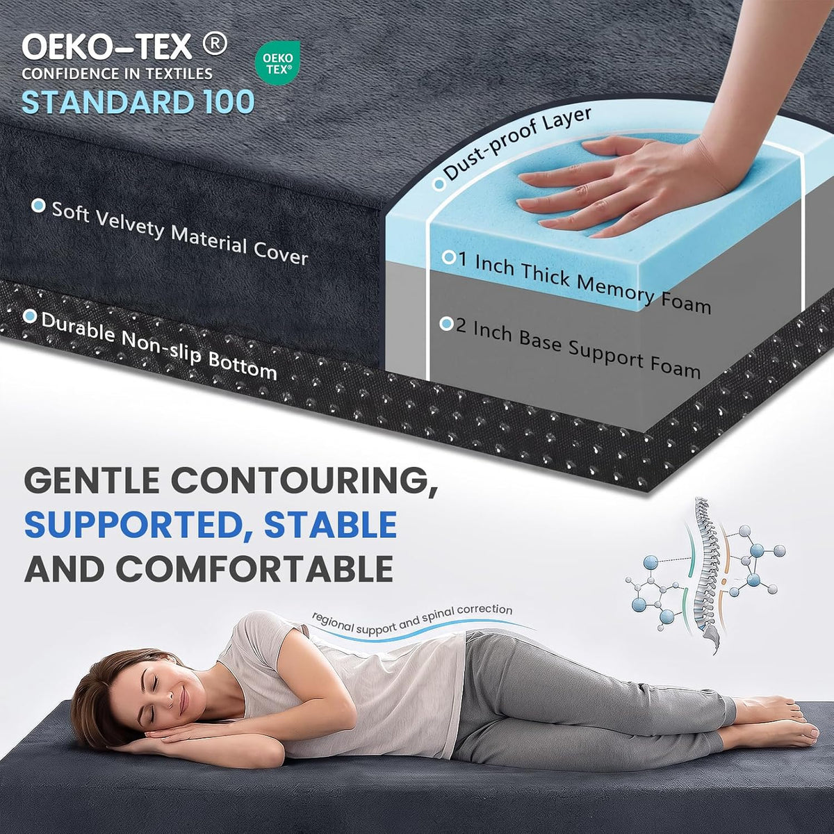 3 Inch Memory Foam Camping Mattress Pad with Storage Bag, Portable Roll Up Sleeping Pad for Car Camping, Waterproof Sleeping Mat with Removable Cover for Camping Cot Tent Truck Travel and Guest Use