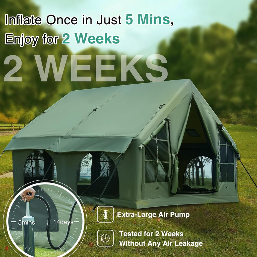 KNUO Large Inflatable Camping Tent with Rain Cover