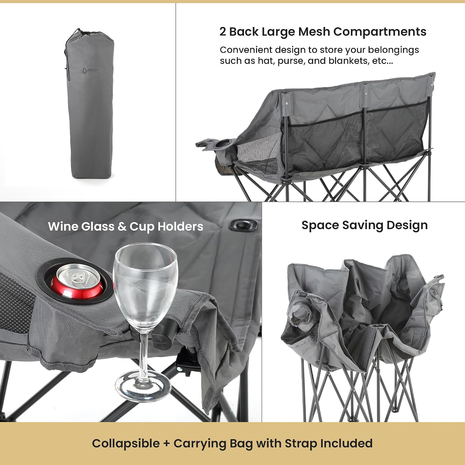 ARROWHEAD OUTDOOR Portable Folding Double Duo Camping Chair Loveseat