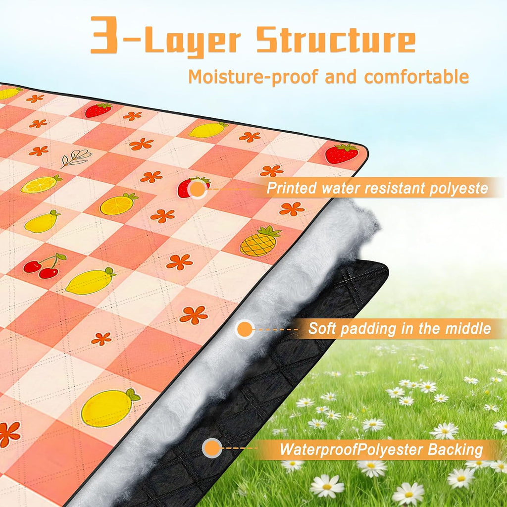 Picnic Blankets Outdoor Blanket,80"x 80" Extra Large Waterproof Sandproof Foldable Beach Blanket Grid Picnic Mat for Camping,Lawn,Park(Pink)