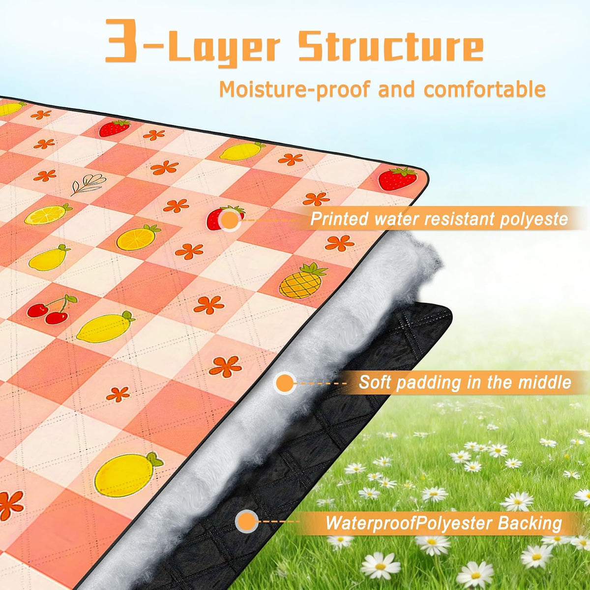 Picnic Blankets Outdoor Blanket,80"x 80" Extra Large Waterproof Sandproof Foldable Beach Blanket Grid Picnic Mat for Camping,Lawn,Park(Pink)