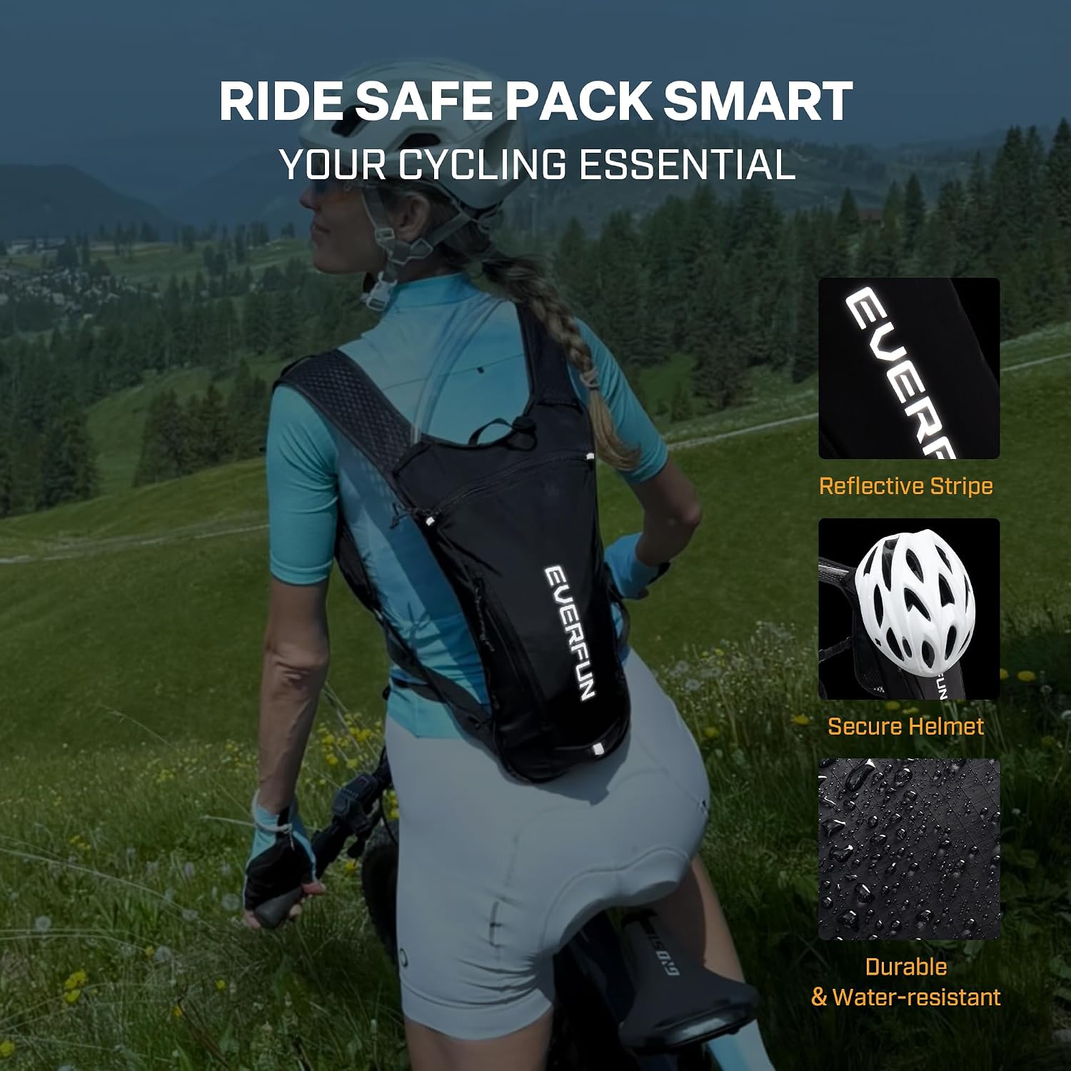 EVERFUN Hydration Backpack Running Vest Small Hiking Water Backpack with 1.5L Water Bladder, Lightweight Reflective Phone Holder Hydro Pack for Trail Running, Biking, Race, Marathons