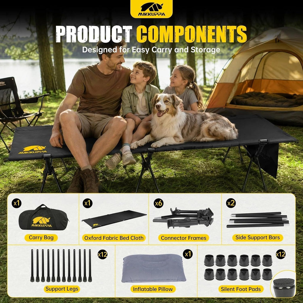 MIKKUPPA Backpacking Camping Cot for Adults, Heavy-Duty Portable Cot Bed