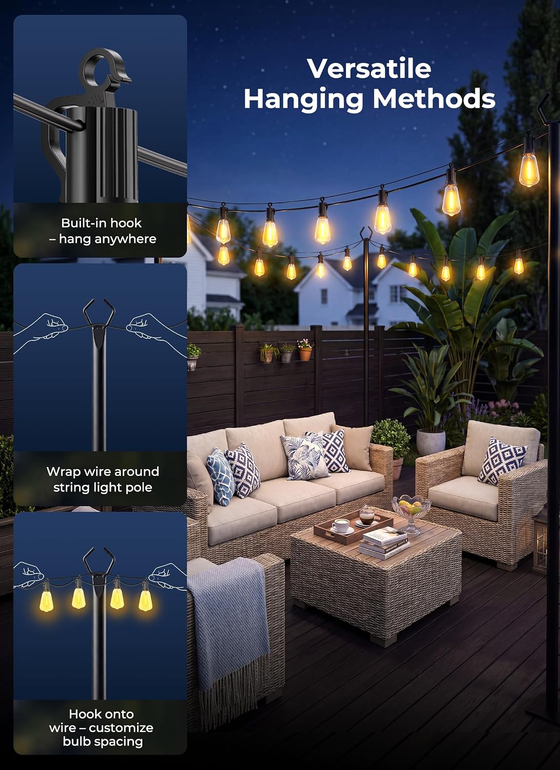 Brightown 52FT Solar String Lights Outdoor Waterproof, Up to 26Hrs Runtime