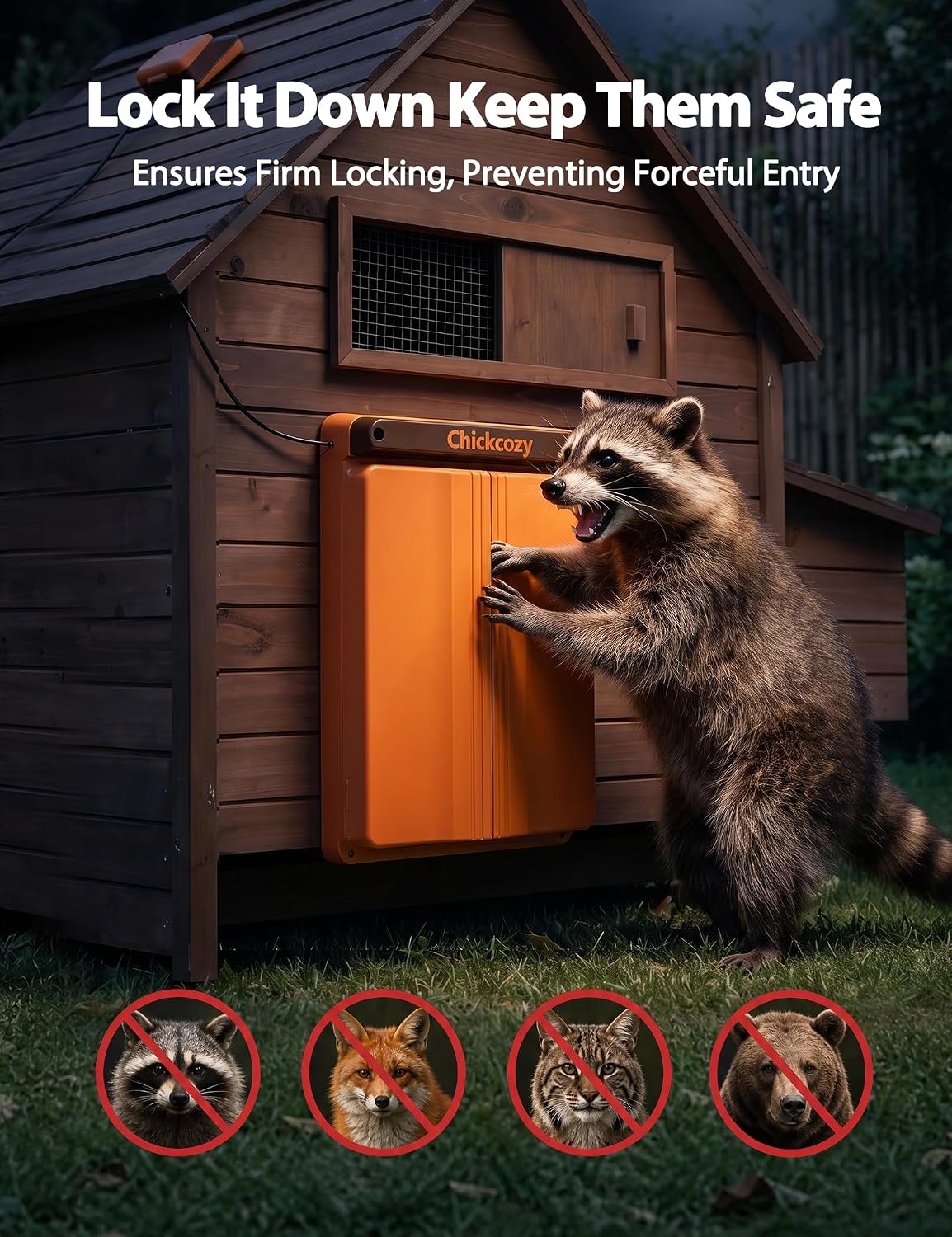 Solar Chicken Coop Door, Dual-Motor Lock, Triple Mode, USB Rechargeable