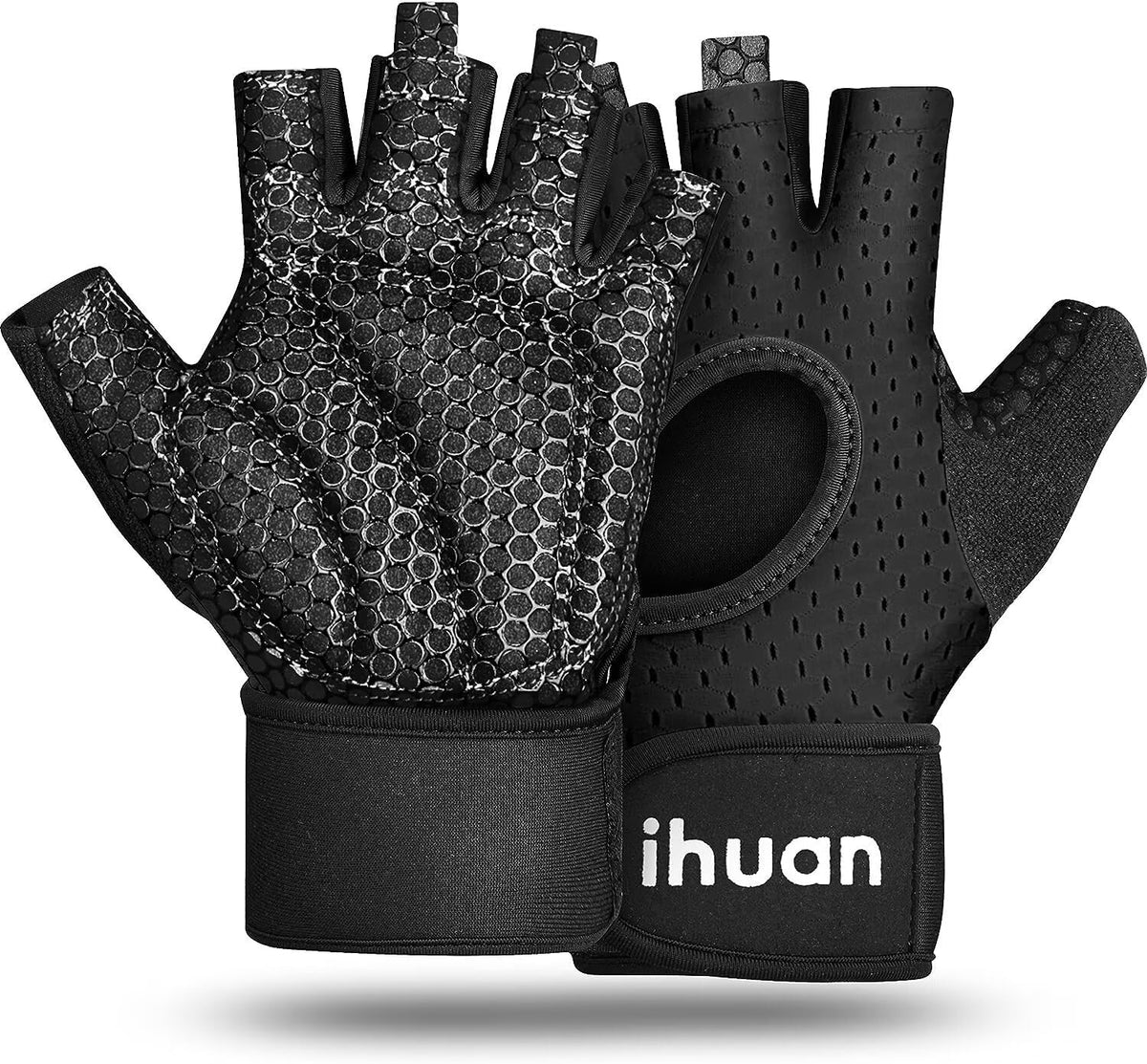 ihuan Breathable Weight Lifting Workout Gym Gloves: Fingerless Exercise Wrist Support | Enhance Palm Protection | Extra Grip for Fitness |Training | Rowing | Pull-ups